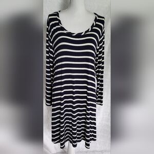 Pinc Womens Dress Size 3X Blue White Striped Nautical Jersey Swing Lagenlook